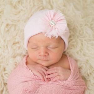 NEW ILYBEAN frayed flower with jeweled center nursery hat in pink